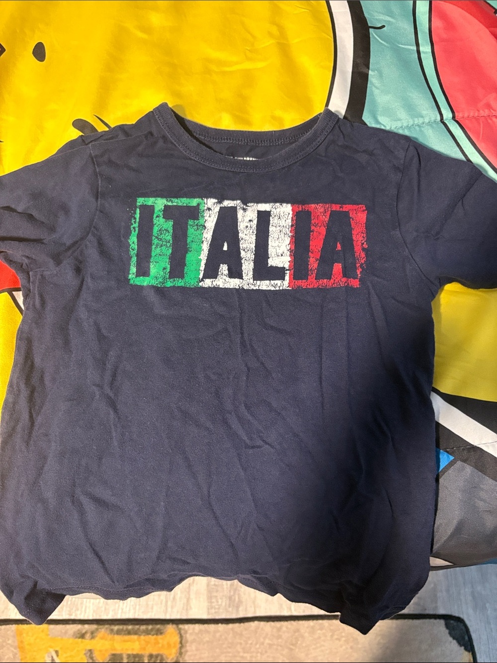 The Children's Place Navy Tee with Green White Red Italia Graphic